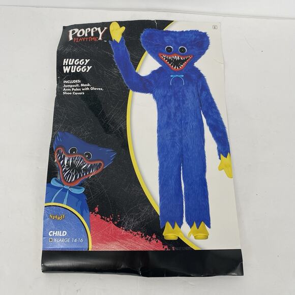 Poppy Playtime Huggy Wuggy Costume Jumpsuit Mask Shoe Covers Child Size XL 14-16